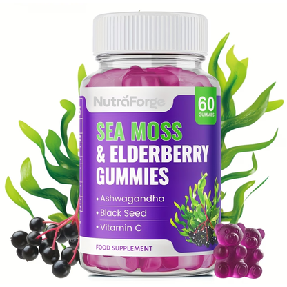 Sea Moss Gummies with Elderberry – Immune Support & Natural Energy, Grape Flavor, 60 Gummies
