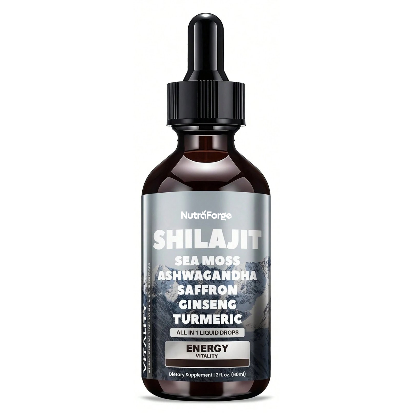 Shilajit Sea Moss Ashwagandha Liquid Drops, Energy, Vitality & Herbal Adaptogen Complex, 60ml