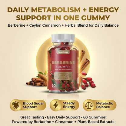 Berberine Gummies 1200mg with Ceylon Cinnamon, Raspberry Flavor, 60 Gummies