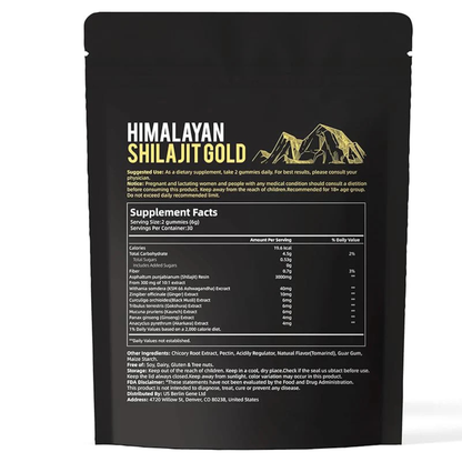 Himalayan Shilajit Gold Gummies, 3000mg Fulvic Acid & Trace Minerals Energy Support, 60 Gummies
