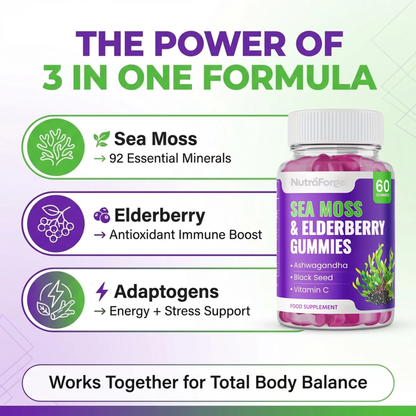 Sea Moss Gummies with Elderberry – Immune Support & Natural Energy, Grape Flavor, 60 Gummies