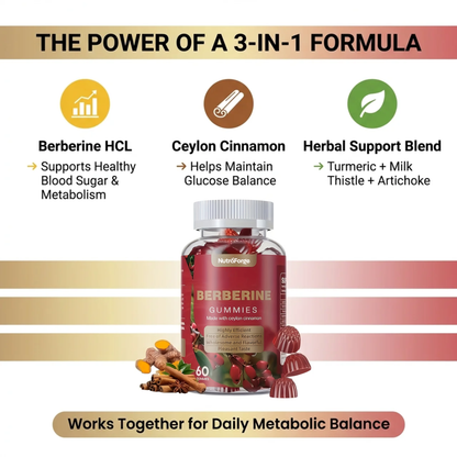 Berberine Gummies 1200mg with Ceylon Cinnamon, Raspberry Flavor, 60 Gummies