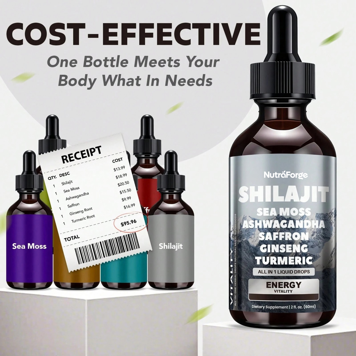 Shilajit Sea Moss Ashwagandha Liquid Drops, Energy, Vitality & Herbal Adaptogen Complex, 60ml