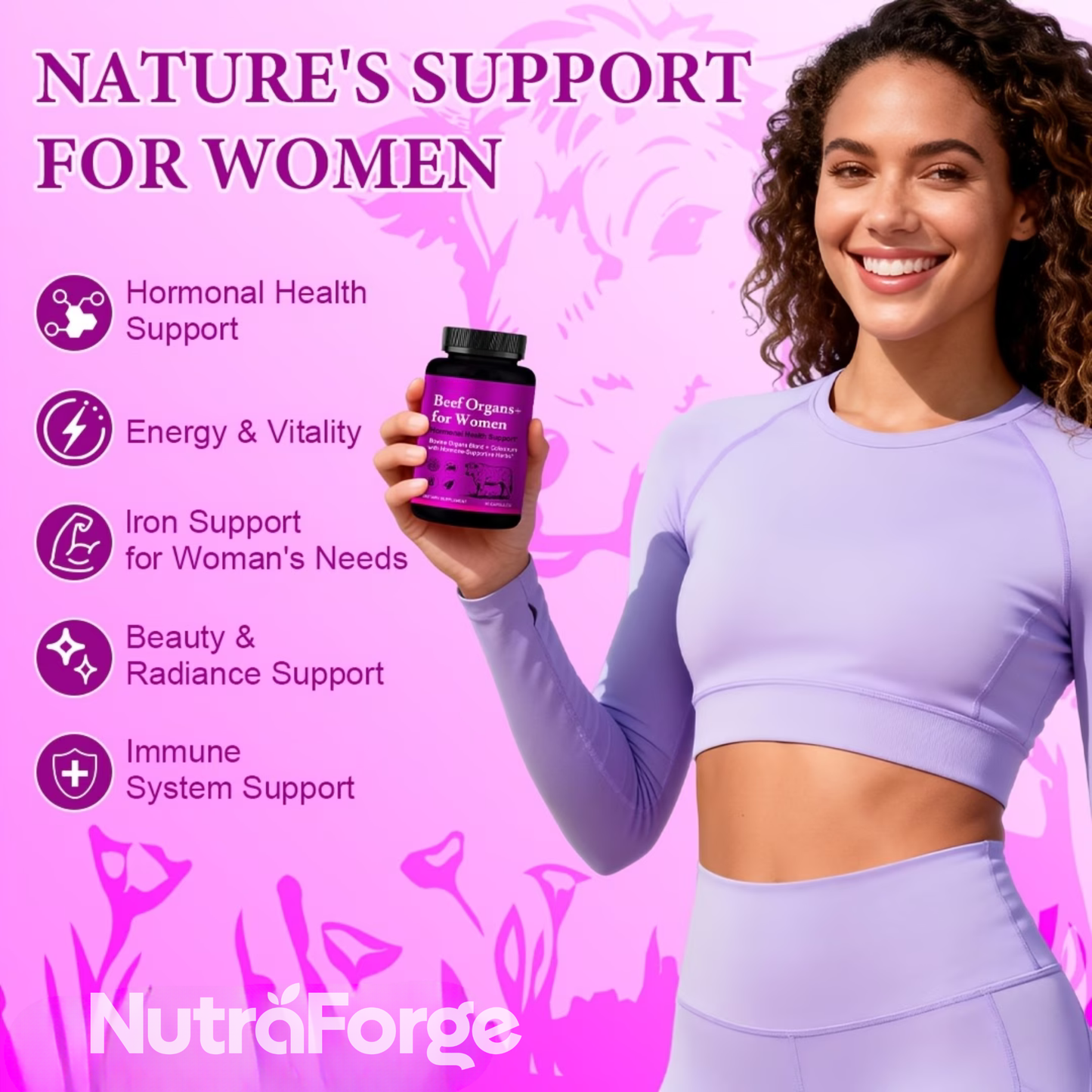 Grass Fed Beef Organ Supplement for Women, Natural Energy & Immune Support, 120 Capsules