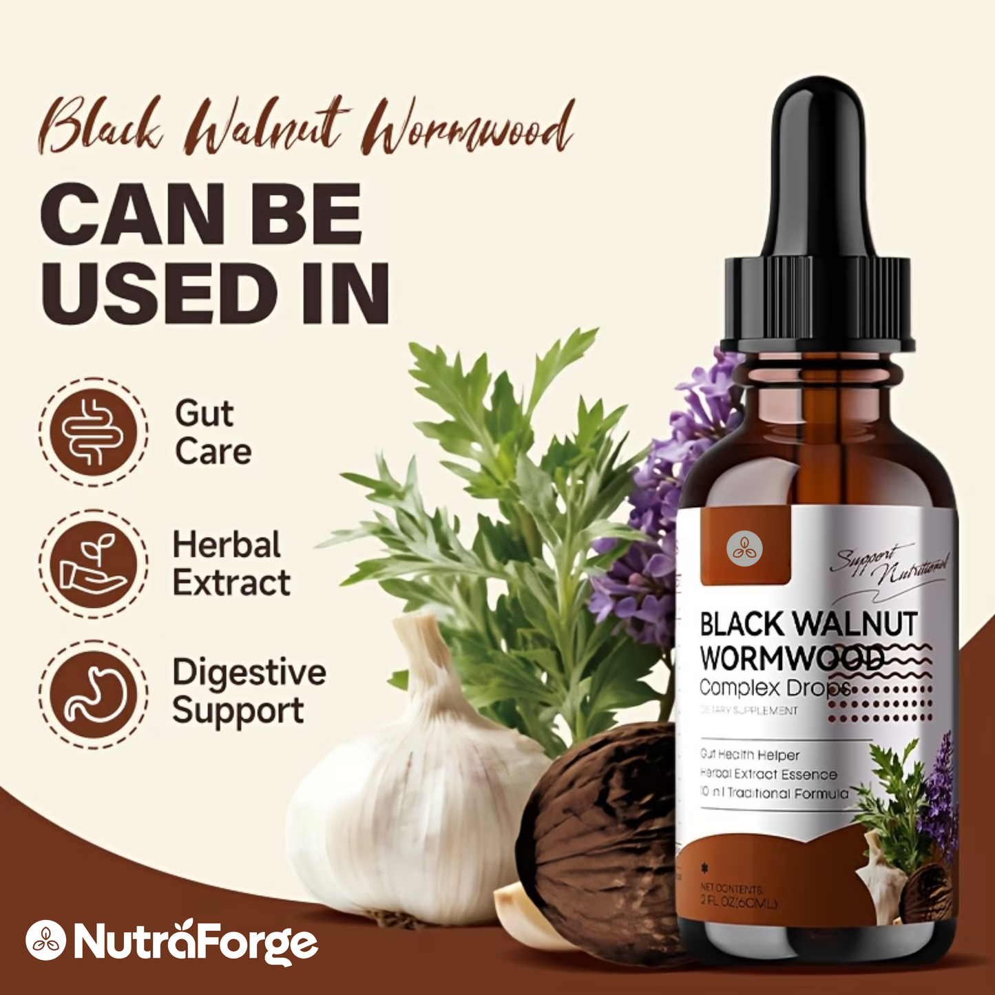 Black Walnut & Wormwood Tincture Drops – Gut, Digestive & Colon Support, 2 fl oz