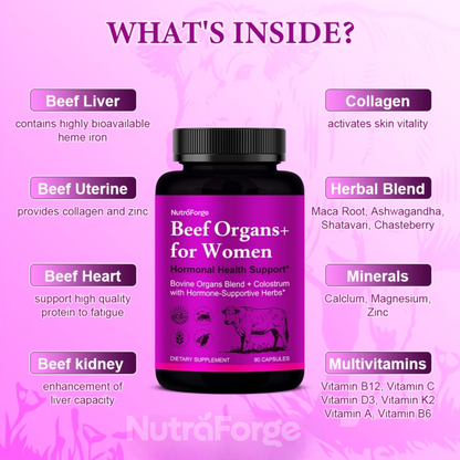 Grass Fed Beef Organ Supplement for Women, Natural Energy & Immune Support, 120 Capsules
