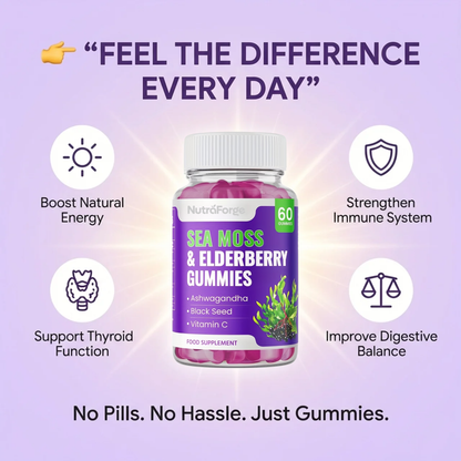 Sea Moss Gummies with Elderberry – Immune Support & Natural Energy, Grape Flavor, 60 Gummies