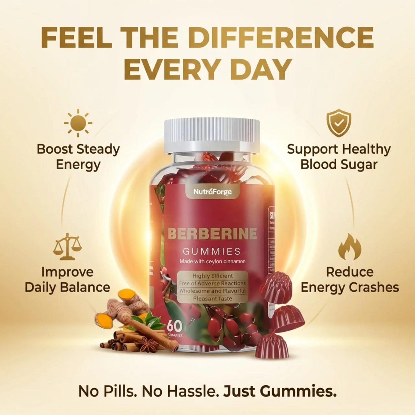 Berberine Gummies 1200mg with Ceylon Cinnamon, Raspberry Flavor, 60 Gummies