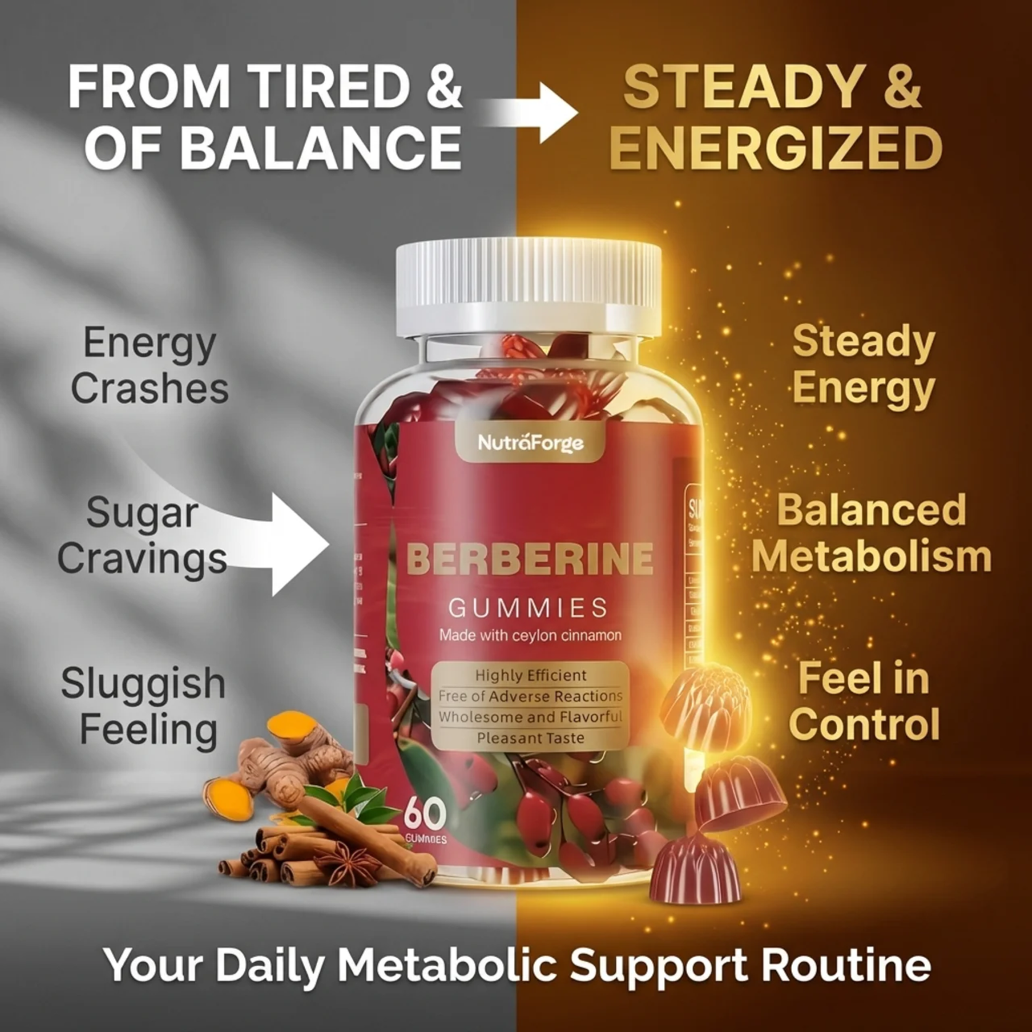Berberine Gummies 1200mg with Ceylon Cinnamon, Raspberry Flavor, 60 Gummies
