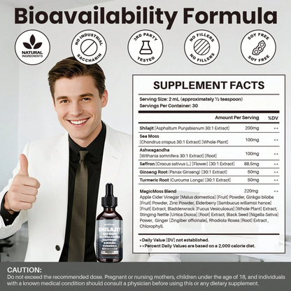 Shilajit Sea Moss Ashwagandha Liquid Drops, Energy, Vitality & Herbal Adaptogen Complex, 60ml