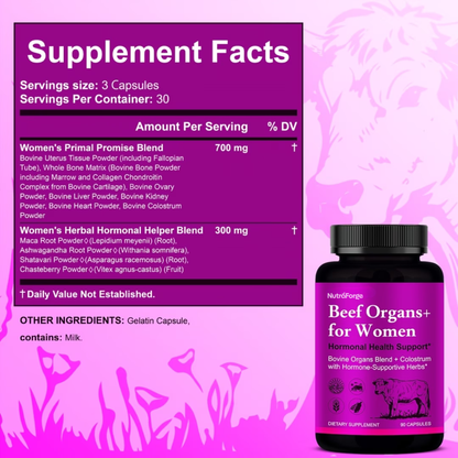 Grass Fed Beef Organ Supplement for Women, Natural Energy & Immune Support, 120 Capsules