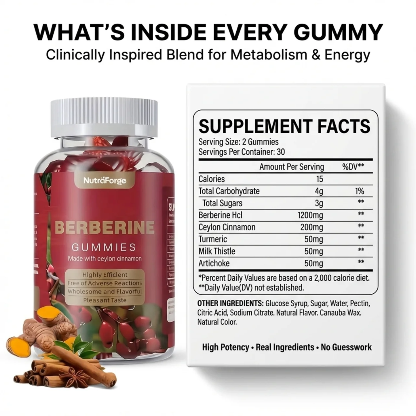 Berberine Gummies 1200mg with Ceylon Cinnamon, Raspberry Flavor, 60 Gummies