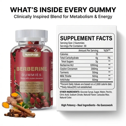 Berberine Gummies 1200mg with Ceylon Cinnamon, Raspberry Flavor, 60 Gummies