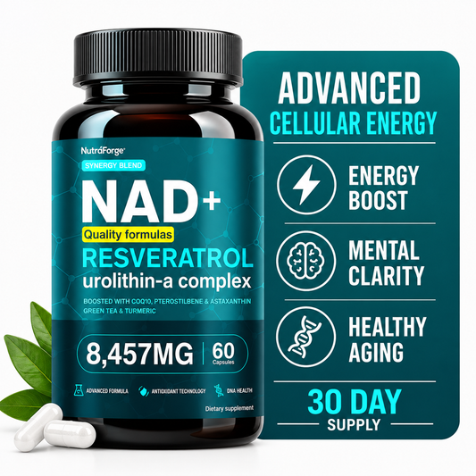NAD+ Resveratrol Urolithin-A Complex, Advanced Cellular Energy, Focus & Healthy Aging Support, 60 Capsules